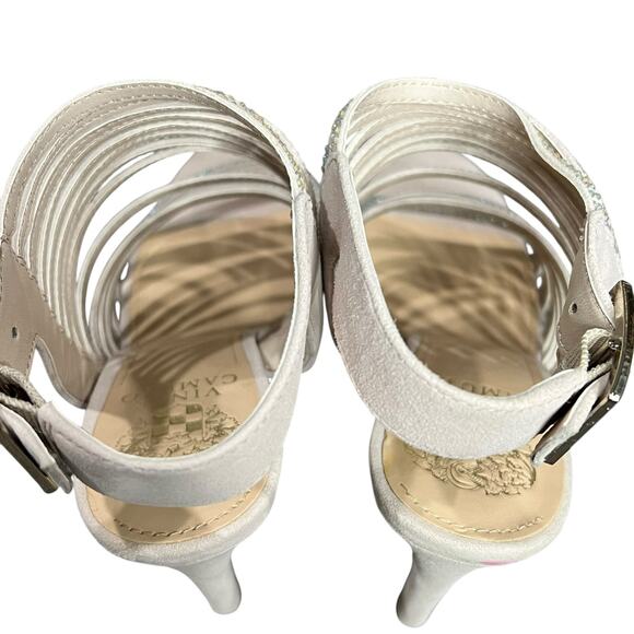 Vince Camuto Kipper Heels 8M True Sand Suede Embellished Strappy Heels Showgirl - Picture 7 of 16